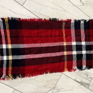 Red, black, yellow and white Infinity scarf.